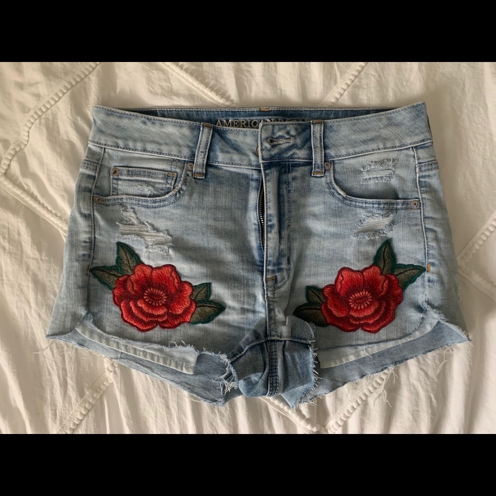 Rose Appliqué American Eagle High-Rise Shorties